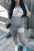 Casual Print Pocket Patchwork Hooded Long Sleeve Two Pieces