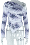 Casual Print Patchwork Oblique Collar Tops