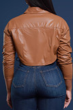 Casual Solid Color Buttons Patchwork Turndown Collar Tops