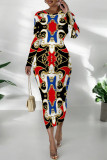 Casual Street Chain print Contrast O Neck Printed Dresses