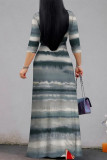 Casual Tie Dye Print Lace Up Contrast V Neck Printed Dresses