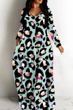 Casual Leopard Print Basic V Neck Long Dresses