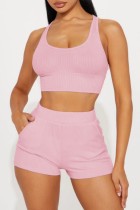Casual Sportswear Solid Color Basic U Neck Sleeveless Two Pieces