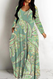 Casual Print Basic V Neck Long Dresses