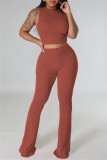 Casual Solid Basic O Neck Sleeveless Two Pieces