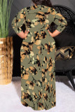 Casual Floral Print Lace Up Contrast O Neck Printed Dresses