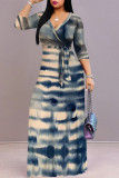 Casual Tie Dye Print Lace Up Contrast V Neck Printed Dresses