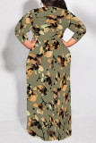 Casual Floral Print Lace Up Contrast O Neck Printed Dresses