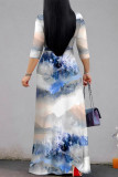 Casual Tie Dye Print Lace Up Contrast V Neck Printed Dresses