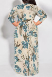 Casual Floral Print Lace Up Contrast O Neck Printed Dresses