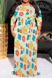 Casual Floral Print Lace Up Contrast O Neck Printed Dresses