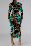 Casual Street Chain print Contrast O Neck Printed Dresses