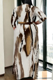 Casual Street Colorblock Geometric Print Lace Up Contrast V Neck Printed Plus Size Dresses