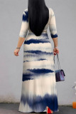 Casual Tie Dye Print Lace Up Contrast V Neck Printed Dresses