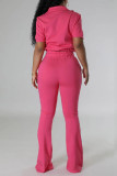 Casual Solid Frenulum Zipper Collar Short Sleeve Two Pieces