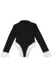 Casual Lace Patchwork V Neck Skinny Bodysuits