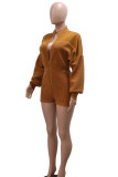 Casual Solid Color Patchwork Zipper Zipper Collar Regular Rompers