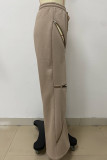 Casual Solid Color Patchwork Zipper Loose Mid Waist Patchwork Bottoms