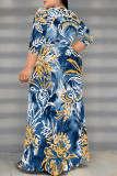 Sexy Floral Print Lace Up Slit Contrast V Neck Printed Plus Size Dresses