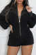 Casual Solid Color Patchwork Zipper Zipper Collar Regular Rompers