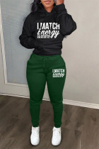 Casual Letters Pocket Patchwork Hooded Long Sleeve Two Pieces