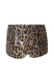 Casual Leopard Print Sequins Patchwork Skinny Mid Waist Conventional Full Print Bottoms