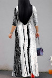 Street Elegant Striped Print Gradient Lace Up Contrast V Neck Printed Dresses