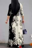 Street Elegant Striped Print Gradient Lace Up Contrast V Neck Printed Dresses