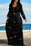 Casual Street Geometric Print The stars Pocket Contrast V Neck Printed Dresses
