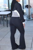 Casual Patchwork Zipper Contrast Zipper Collar Long Sleeve Two Pieces