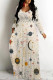 Casual Street Geometric Print The stars Pocket Contrast V Neck Printed Dresses