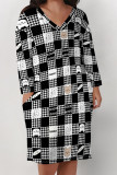 Casual Street Plaid Pocket Contrast V Neck Printed Plus Size Dresses