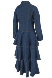 Casual Daily Solid Color Buttons Patchwork Turndown Collar Long Sleeve Regular Denim Dresses