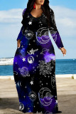 Casual Street Geometric Print The stars Pocket Contrast V Neck Printed Dresses