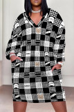 Casual Street Plaid Pocket Contrast V Neck Printed Plus Size Dresses