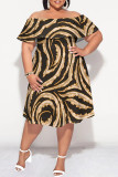 Sexy Striped Print Ruffle Contrast Off Shoulder Printed Plus Size Dresses