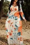 Casual Street Floral Print Pocket Contrast V Neck Printed Dresses