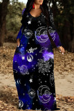 Casual Street Geometric Print The stars Pocket Contrast V Neck Printed Dresses