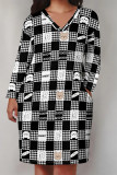 Casual Street Plaid Pocket Contrast V Neck Printed Plus Size Dresses