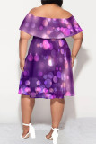 Sexy Striped Print Ruffle Contrast Off Shoulder Printed Plus Size Dresses