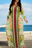 Casual Street Floral Print Pocket Contrast V Neck Printed Dresses