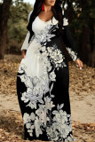 Casual Street Floral Print Pocket Contrast V Neck Printed Dresses