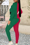 Casual Party Santa Claus Print Contrast O Neck Long Sleeve Two Pieces