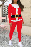 Casual Wapiti Santa Claus Letter Print O Neck Long Sleeve Two Pieces