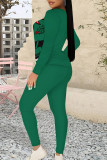 Casual Party Santa Claus Print Contrast O Neck Long Sleeve Two Pieces