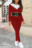 Casual Wapiti Santa Claus Letter Print O Neck Long Sleeve Two Pieces