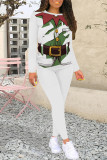Casual Party Santa Claus Print Contrast O Neck Long Sleeve Two Pieces