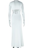 Sexy Solid Color Hollow Out Ruched Oblique Collar Long Dresses
