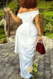 Sexy Solid Color Ruched Oblique Collar Long Dresses