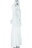 Sexy Solid Color Hollow Out Ruched Oblique Collar Long Dresses